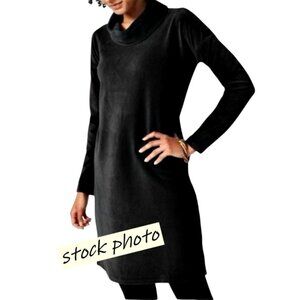 PURE JILL Black Ribbed Cowl Neck Tunic Dress SP Minimalist Quiet Luxury Lounge